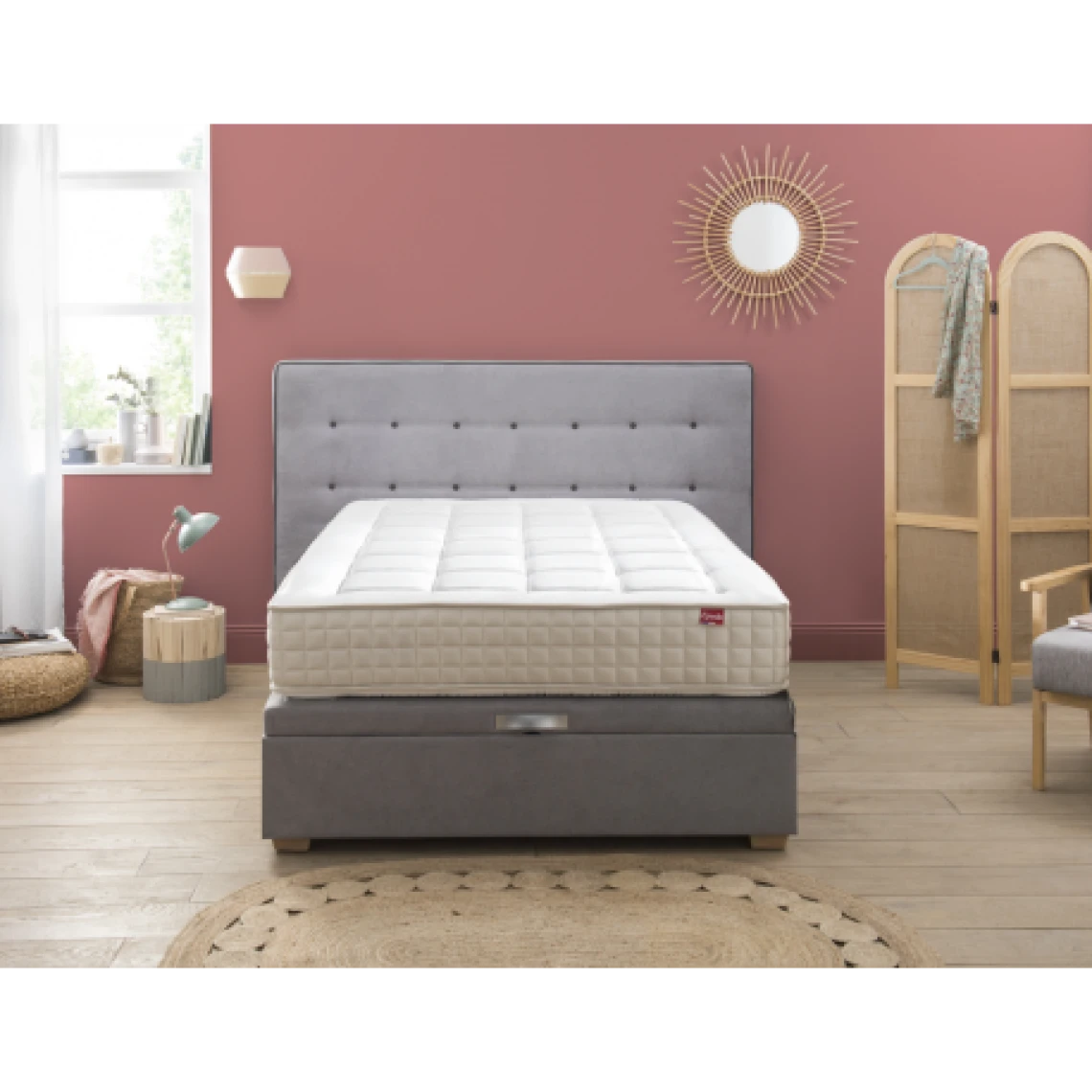 Ensemble Lit Coffre Epeda HERCULE 2 En 1 - Velours Gris Souris 160x200