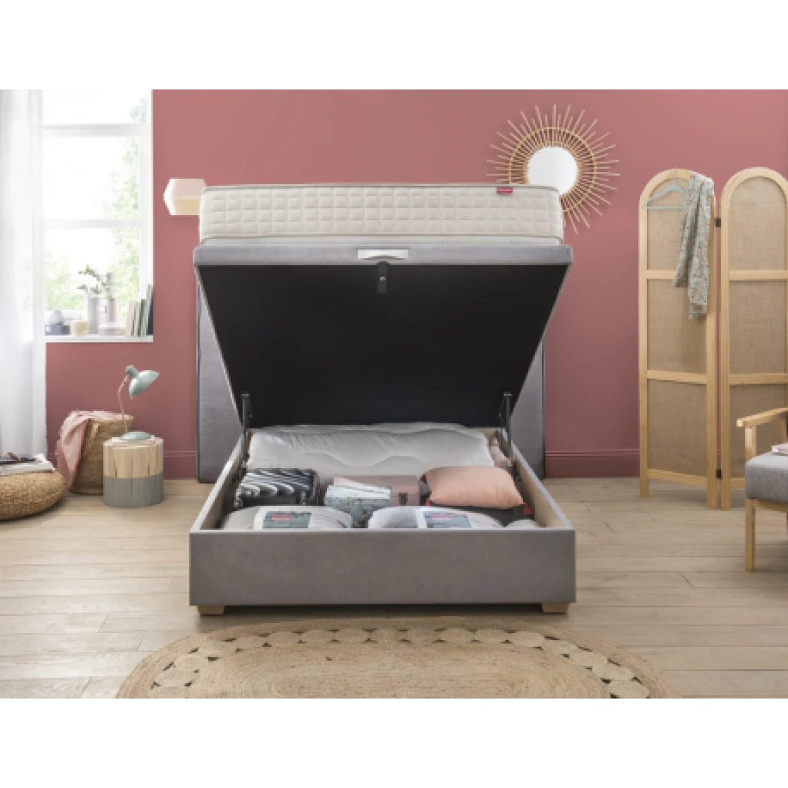 Ensemble Lit Coffre Epeda HERCULE 2 En 1 - Velours Gris Souris 160x200 â Image 2