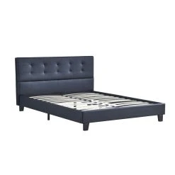 Sensoreve Lit 140x190cm Simili Cuir Noir Avec TĂȘte De Lit BoutonnĂ©e, Sommier L...