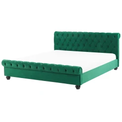 Beliani Lit Ă Eau Double En Velours 160 X 200 Cm Vert AVALLON