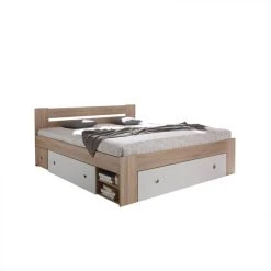 BUT Lit 140x200 Cm Avec Rangement STEFAN Imitation Chêne Et Blanc