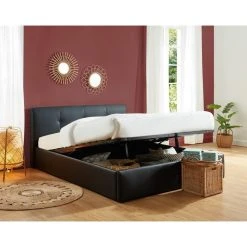 Baita Lit Coffre SEGURO Simili Noir 140x190cm