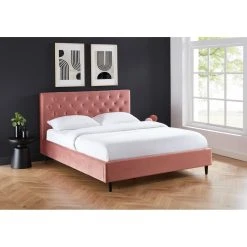 Baita Lit Double HUBERT Velours Rose 160x200cm