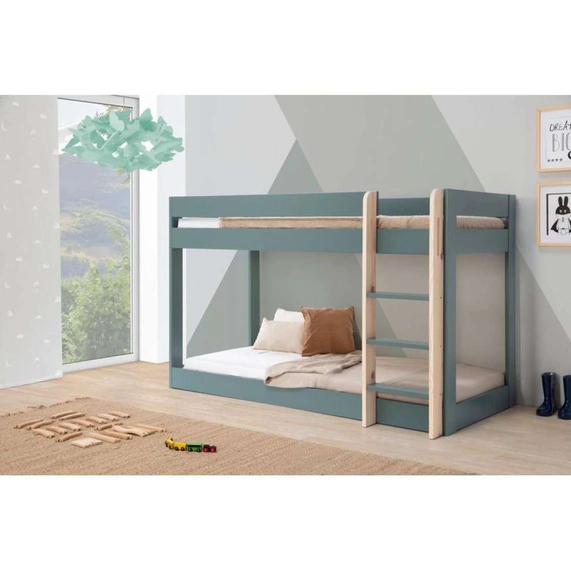 BUT Lit Superposé 2x90x190 Cm ESTEBAN Pin Massif Et Laqué Vert – Image 2