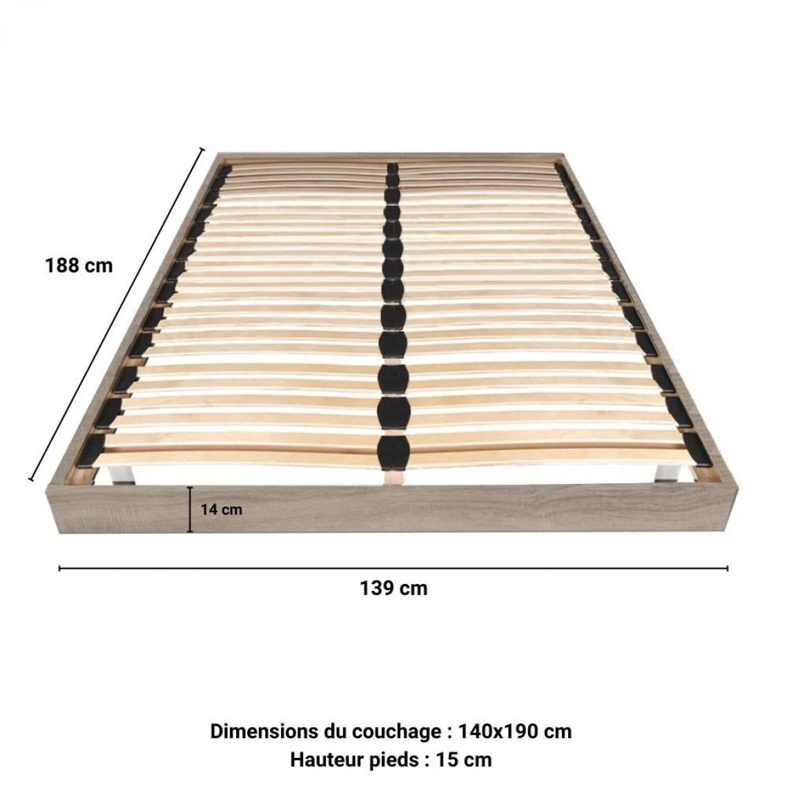 Le Quai Des Affaires Sommier Sur Pied SOMKIT 140x190 / Chêne Grisé – Image 3