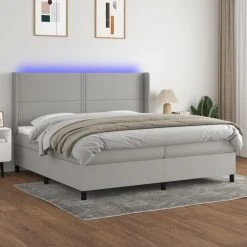 VidaXL Sommier Tapissier Matelas Et LED Gris Clair 200x200 Cm Tissu