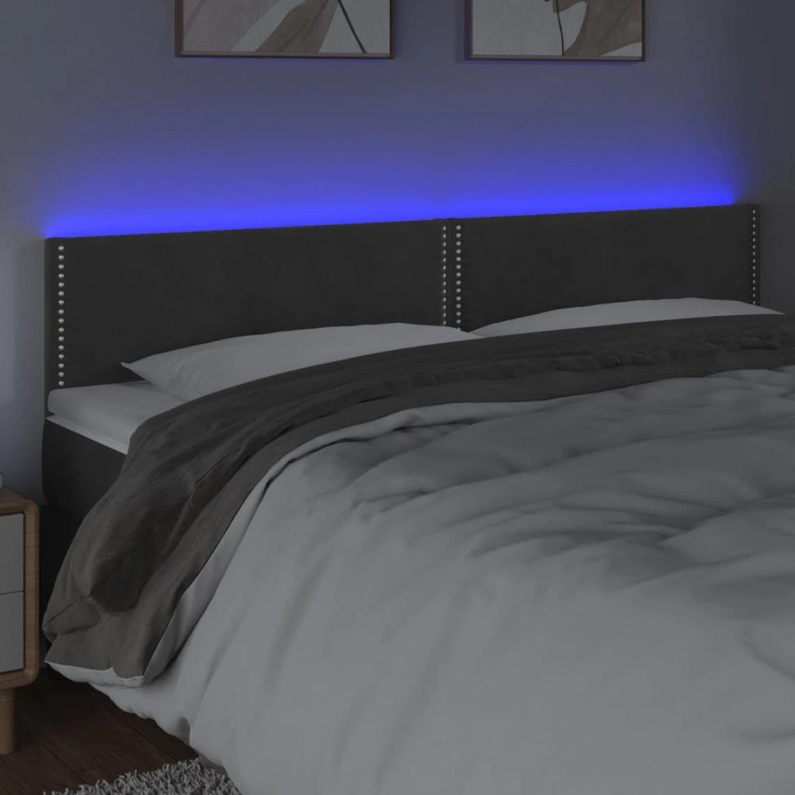 VidaXL Tête De Lit à LED Gris Foncé 180x5x78/88 Cm Velours – Image 2