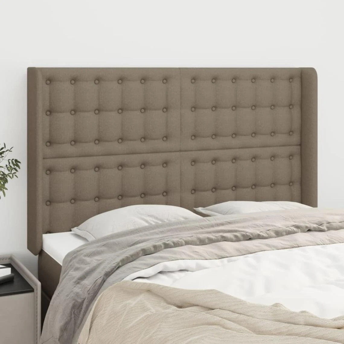 VidaXL TĂȘte De Lit Avec Oreilles Taupe 147x16x118/128 Cm Tissu
